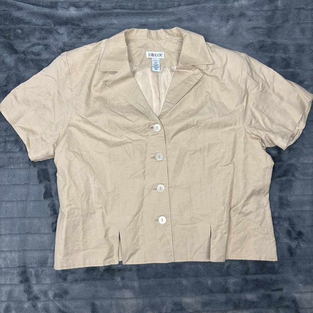 JG Hook Womens Tan Linen Blend Short Sleeve Blazer Jacket Size 24W 3-1962-4